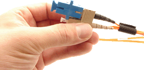 Hand Holding a SC Adapter Panel Connector